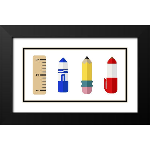 School Supplies Black Modern Wood Framed Art Print with Double Matting by Villa, Mlli