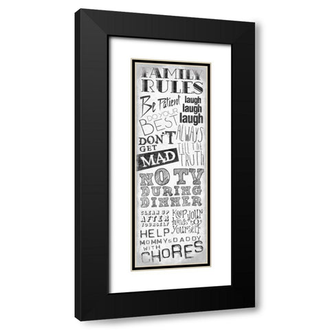 Family Rules Black Modern Wood Framed Art Print with Double Matting by OnRei