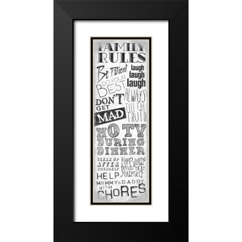 Family Rules Black Modern Wood Framed Art Print with Double Matting by OnRei