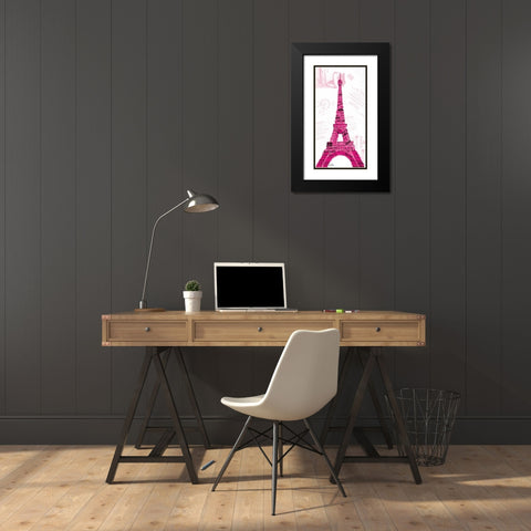 Pink Eiffel Black Modern Wood Framed Art Print with Double Matting by OnRei