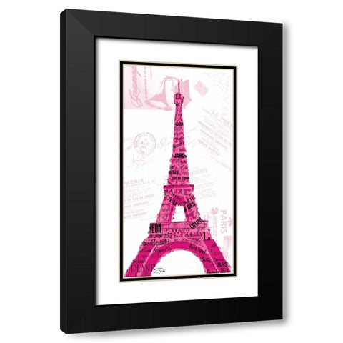 Pink Eiffel Black Modern Wood Framed Art Print with Double Matting by OnRei