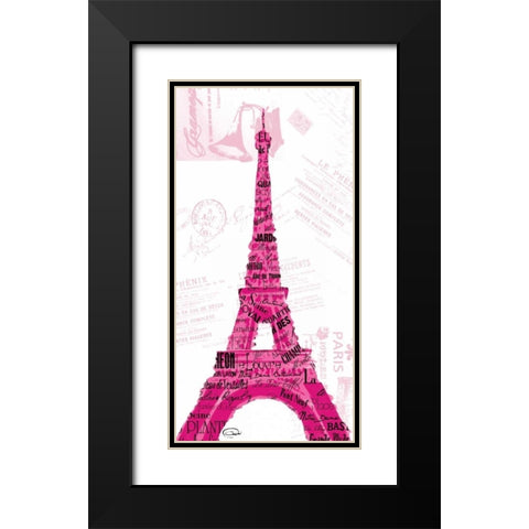 Pink Eiffel Black Modern Wood Framed Art Print with Double Matting by OnRei