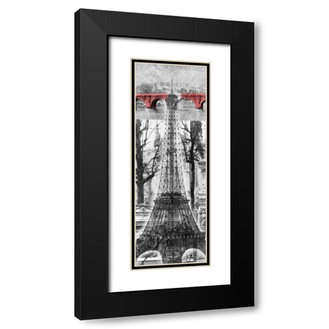 Paris Collage Black Modern Wood Framed Art Print with Double Matting by OnRei