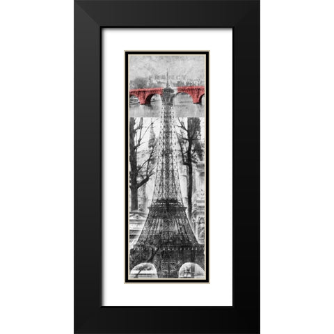 Paris Collage Black Modern Wood Framed Art Print with Double Matting by OnRei