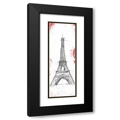 Eiffel Red Pop Sketch Black Modern Wood Framed Art Print with Double Matting by OnRei