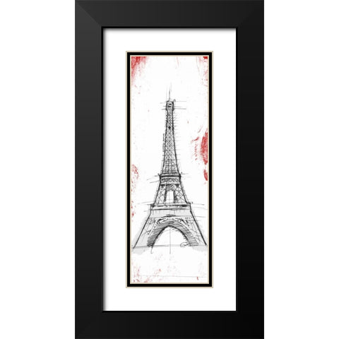 Eiffel Red Pop Sketch Black Modern Wood Framed Art Print with Double Matting by OnRei