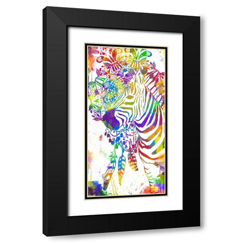 Colorful Zebra Mandala Black Modern Wood Framed Art Print with Double Matting by OnRei