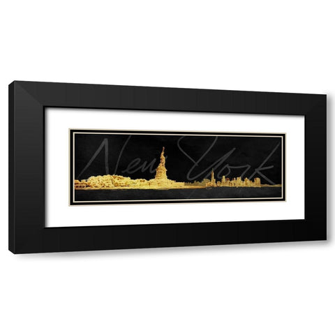 Golden Statue Black Modern Wood Framed Art Print with Double Matting by OnRei