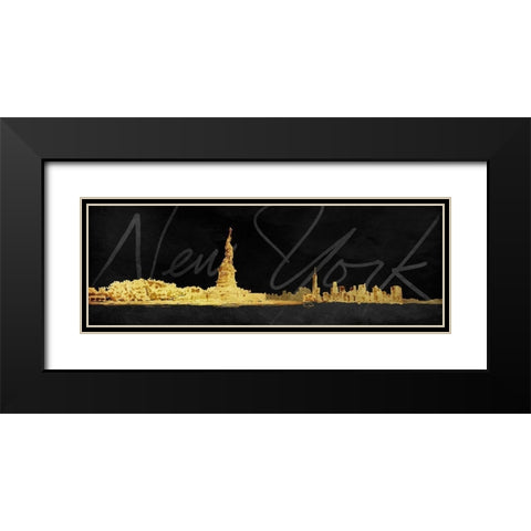 Golden Statue Black Modern Wood Framed Art Print with Double Matting by OnRei