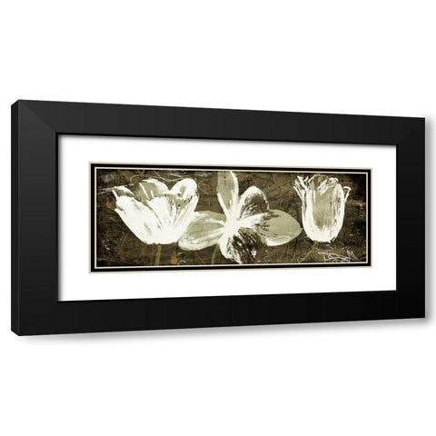 Floral Trio Amber Black Modern Wood Framed Art Print with Double Matting by OnRei