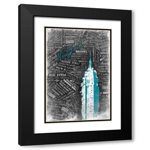 Empire Teal Black Modern Wood Framed Art Print with Double Matting by OnRei