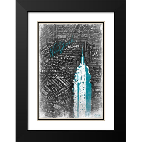 Empire Teal Black Modern Wood Framed Art Print with Double Matting by OnRei