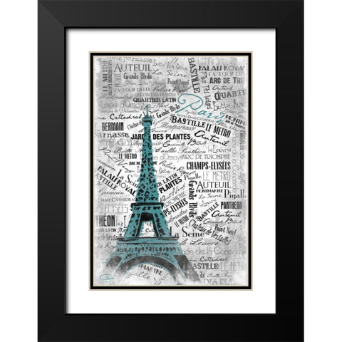 Eiffel Black Modern Wood Framed Art Print with Double Matting by OnRei