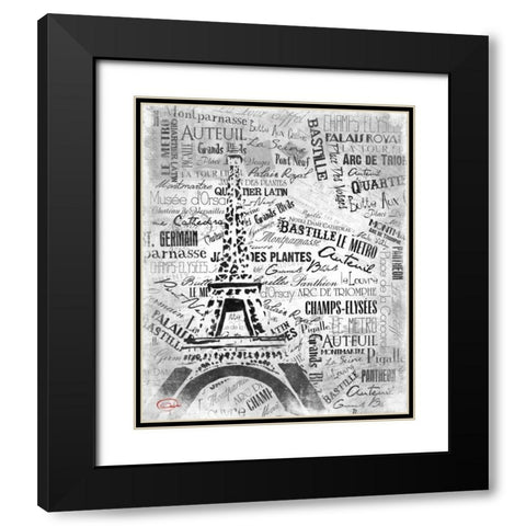 Eiffel NO PARIS Black Modern Wood Framed Art Print with Double Matting by OnRei