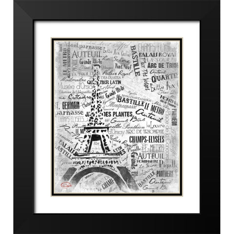 Eiffel NO PARIS Black Modern Wood Framed Art Print with Double Matting by OnRei