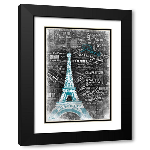 Eiffel Teal Black Modern Wood Framed Art Print with Double Matting by OnRei