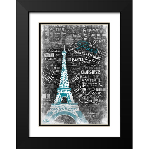 Eiffel Teal Black Modern Wood Framed Art Print with Double Matting by OnRei