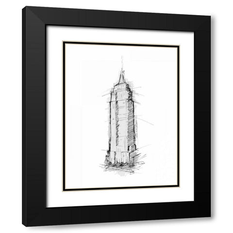 Empire STATE Sketch Black Modern Wood Framed Art Print with Double Matting by OnRei