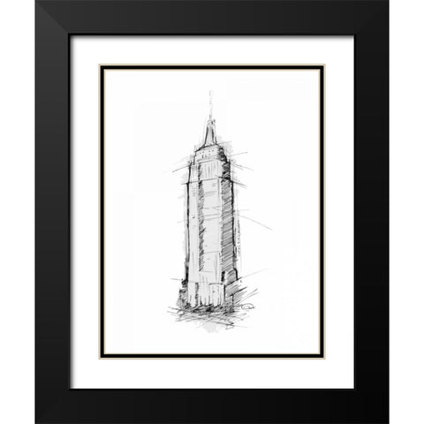 Empire STATE Sketch Black Modern Wood Framed Art Print with Double Matting by OnRei