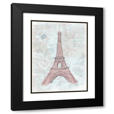 Eiffel Sketch Romantic Black Modern Wood Framed Art Print with Double Matting by OnRei