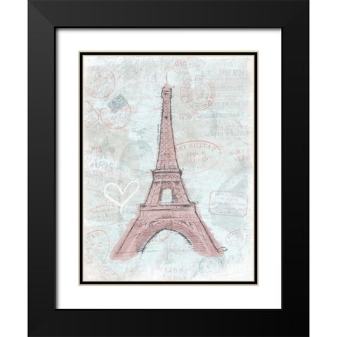 Eiffel Sketch Romantic Black Modern Wood Framed Art Print with Double Matting by OnRei