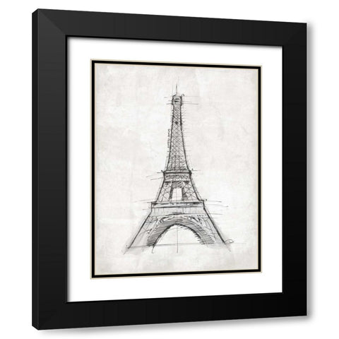 Eiffel Sketch Black Modern Wood Framed Art Print with Double Matting by OnRei