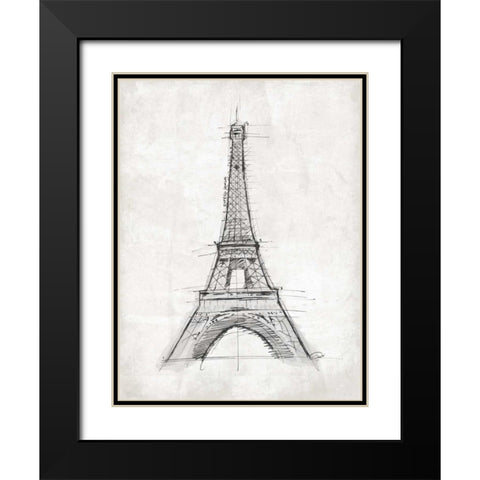 Eiffel Sketch Black Modern Wood Framed Art Print with Double Matting by OnRei