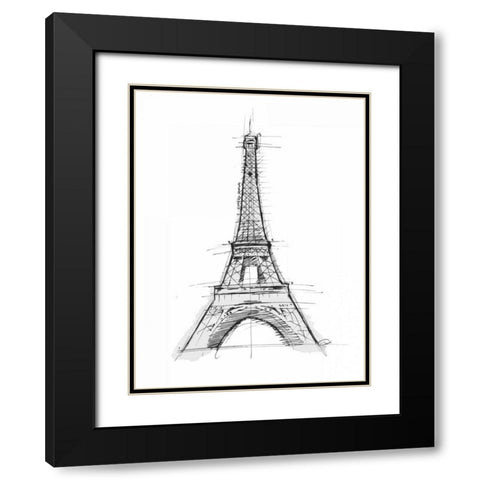 Eiffel Sketch D Black Modern Wood Framed Art Print with Double Matting by OnRei