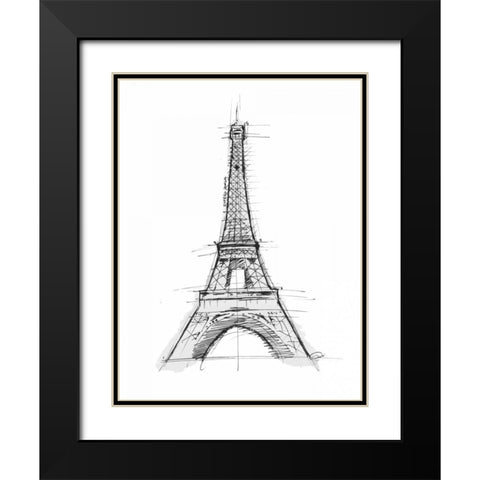 Eiffel Sketch D Black Modern Wood Framed Art Print with Double Matting by OnRei