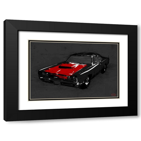 Muscle Car Black Black Modern Wood Framed Art Print with Double Matting by OnRei