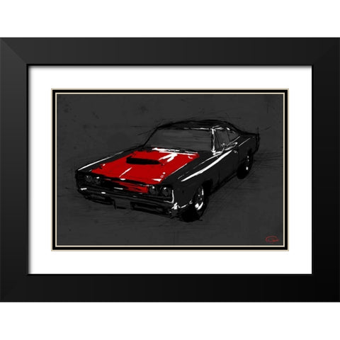 Muscle Car Black Black Modern Wood Framed Art Print with Double Matting by OnRei