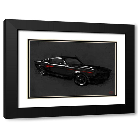 Muscle Car Black Black Modern Wood Framed Art Print with Double Matting by OnRei