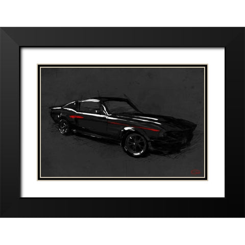 Muscle Car Black Black Modern Wood Framed Art Print with Double Matting by OnRei