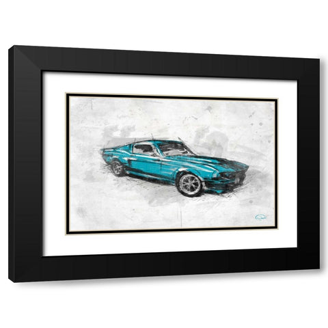 MuscleCar B Black Modern Wood Framed Art Print with Double Matting by OnRei