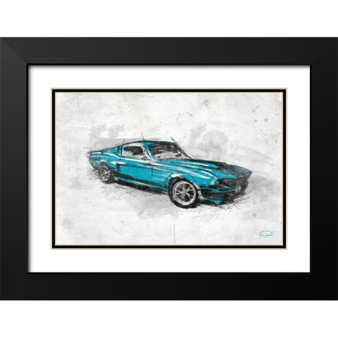 MuscleCar B Black Modern Wood Framed Art Print with Double Matting by OnRei