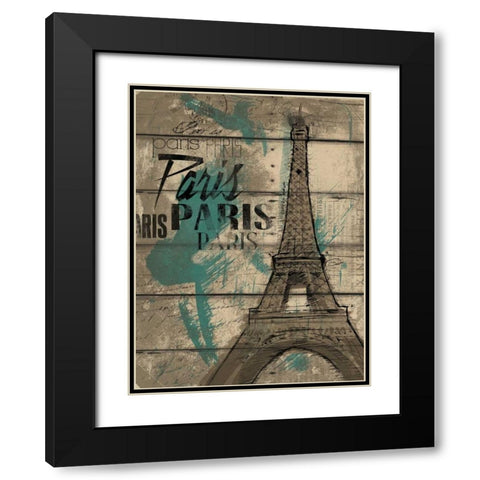 Natural Paris Teal Black Modern Wood Framed Art Print with Double Matting by OnRei