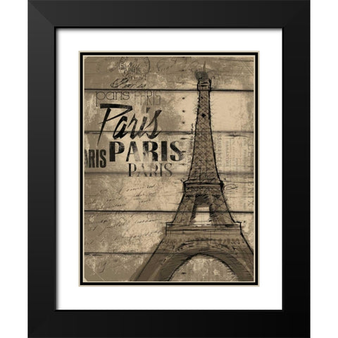 Natural Paris Clean Black Modern Wood Framed Art Print with Double Matting by OnRei