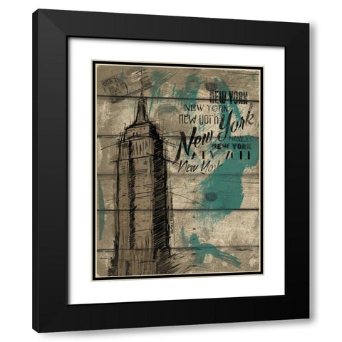 Natural New York Teal Black Modern Wood Framed Art Print with Double Matting by OnRei