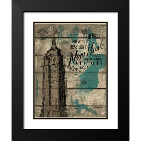 Natural New York Teal Black Modern Wood Framed Art Print with Double Matting by OnRei