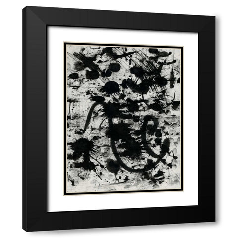 Splatter Black Modern Wood Framed Art Print with Double Matting by OnRei