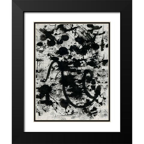 Splatter Black Modern Wood Framed Art Print with Double Matting by OnRei