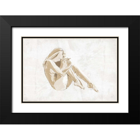 Nude Pose Black Modern Wood Framed Art Print with Double Matting by OnRei