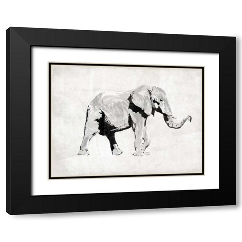 Elephant Trunk Up Black Modern Wood Framed Art Print with Double Matting by OnRei