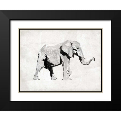 Elephant Trunk Up Black Modern Wood Framed Art Print with Double Matting by OnRei