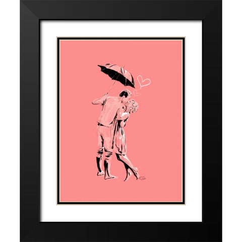 Romantic Love Pink Black Modern Wood Framed Art Print with Double Matting by OnRei