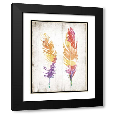 Wooden Feathers Black Modern Wood Framed Art Print with Double Matting by OnRei