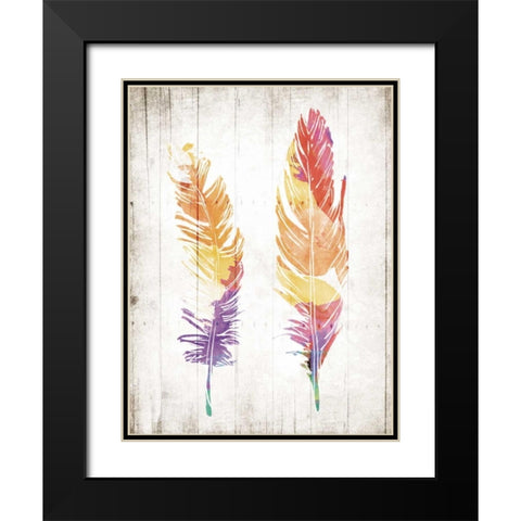 Wooden Feathers Black Modern Wood Framed Art Print with Double Matting by OnRei