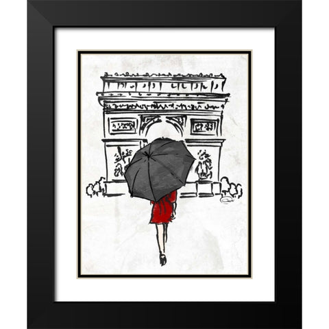 Inked Walk Away Red Black Modern Wood Framed Art Print with Double Matting by OnRei