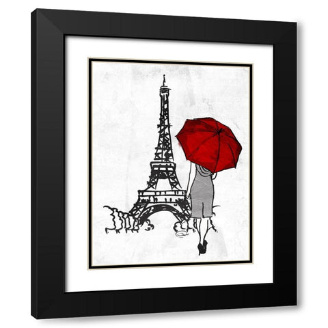 Inked Walk Away Mate Red Umbrella. Black Modern Wood Framed Art Print with Double Matting by OnRei