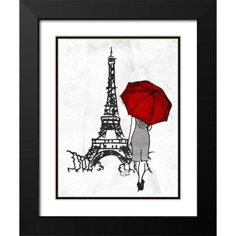 Inked Walk Away Mate Red Umbrella. Black Modern Wood Framed Art Print with Double Matting by OnRei